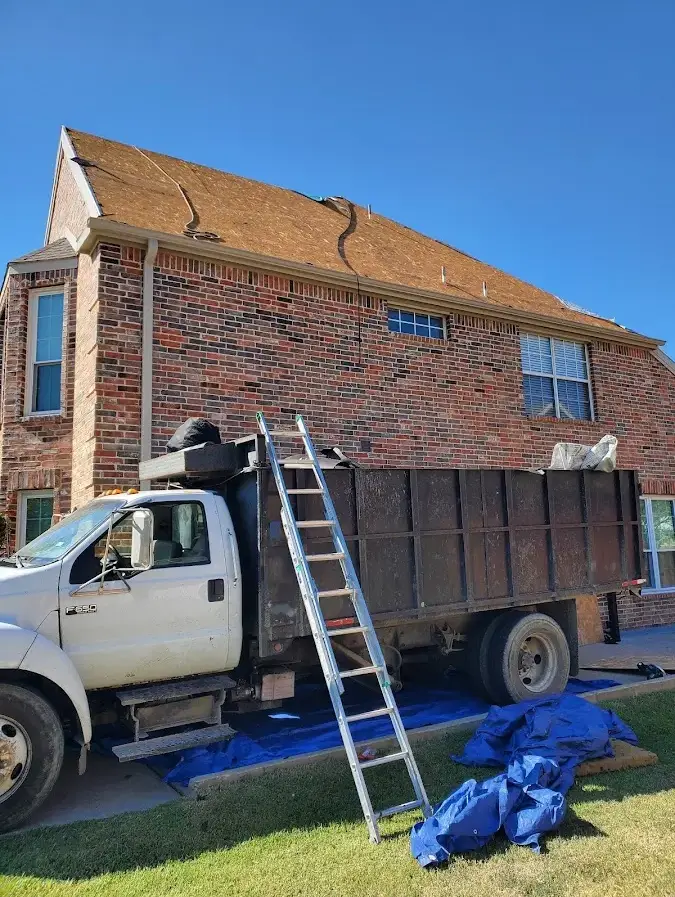 Slate & Tile Roof Repair work in progress on a Strongsville property
